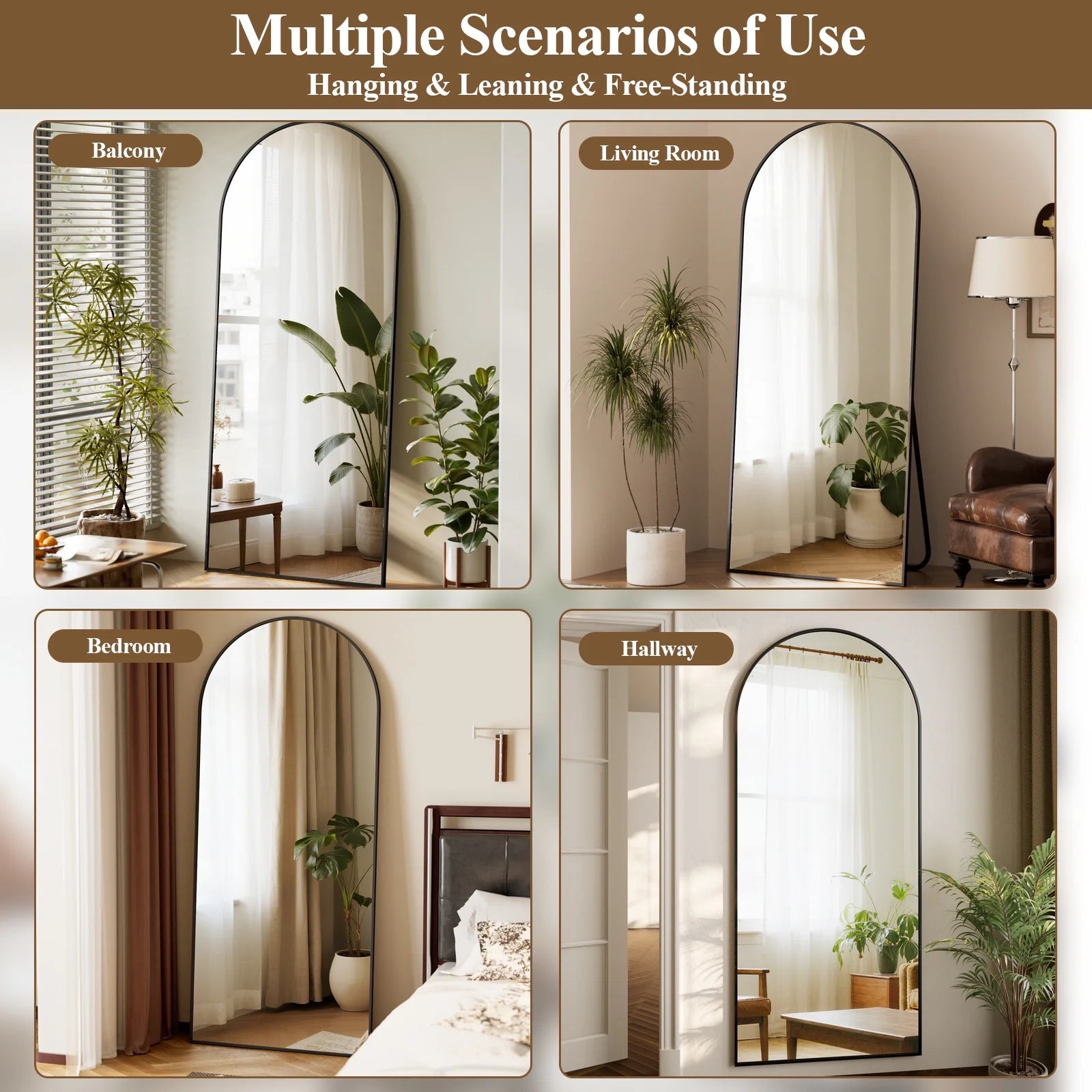 71"x26" Arched Full Length Floor Mirror Full Body Standing | Hanging | Leaning