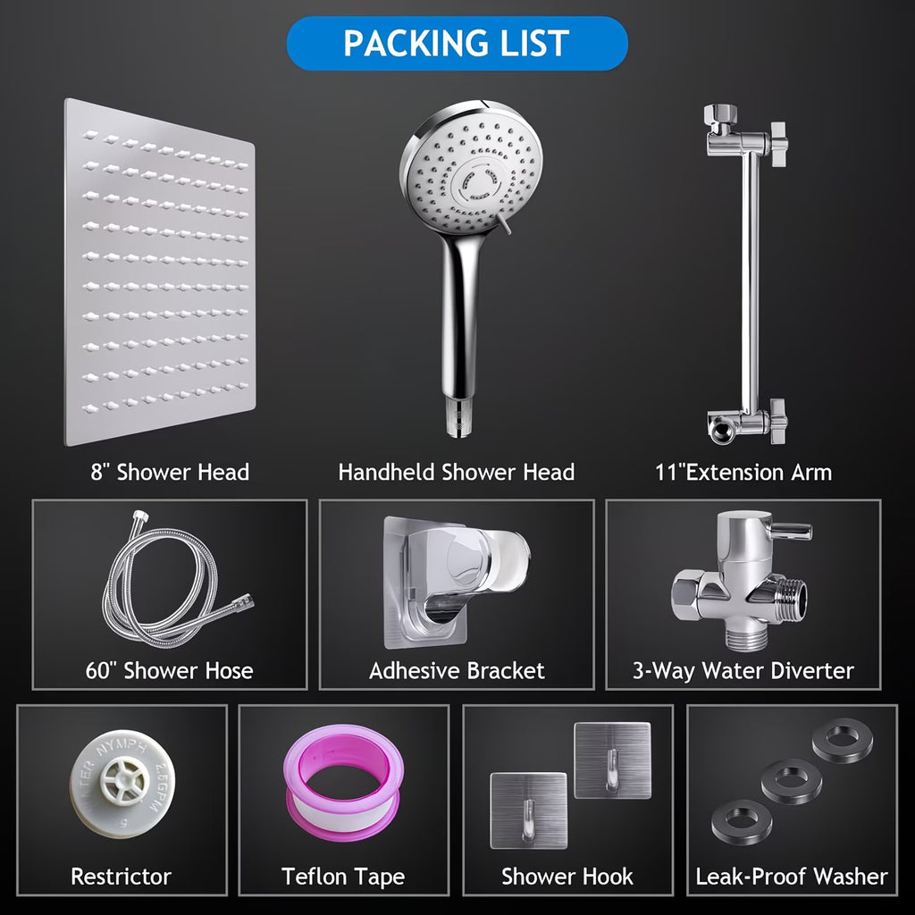 [Rainfall + Handheld] High Pressure Shower Head Full Kit