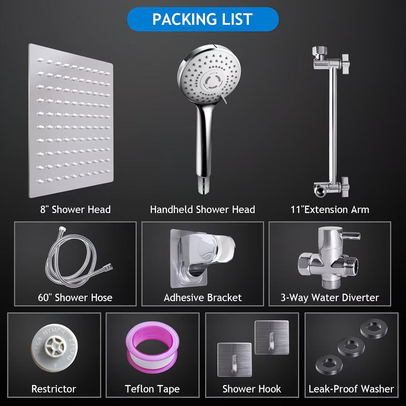 [Rainfall + Handheld] High Pressure Shower Head Full Kit