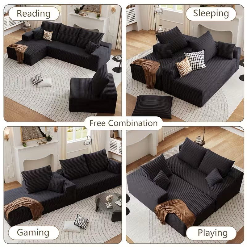 L Shaped Modular Cloud Sofa - Black Couch