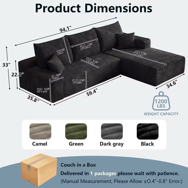 L Shaped Modular Cloud Sofa - Black Couch