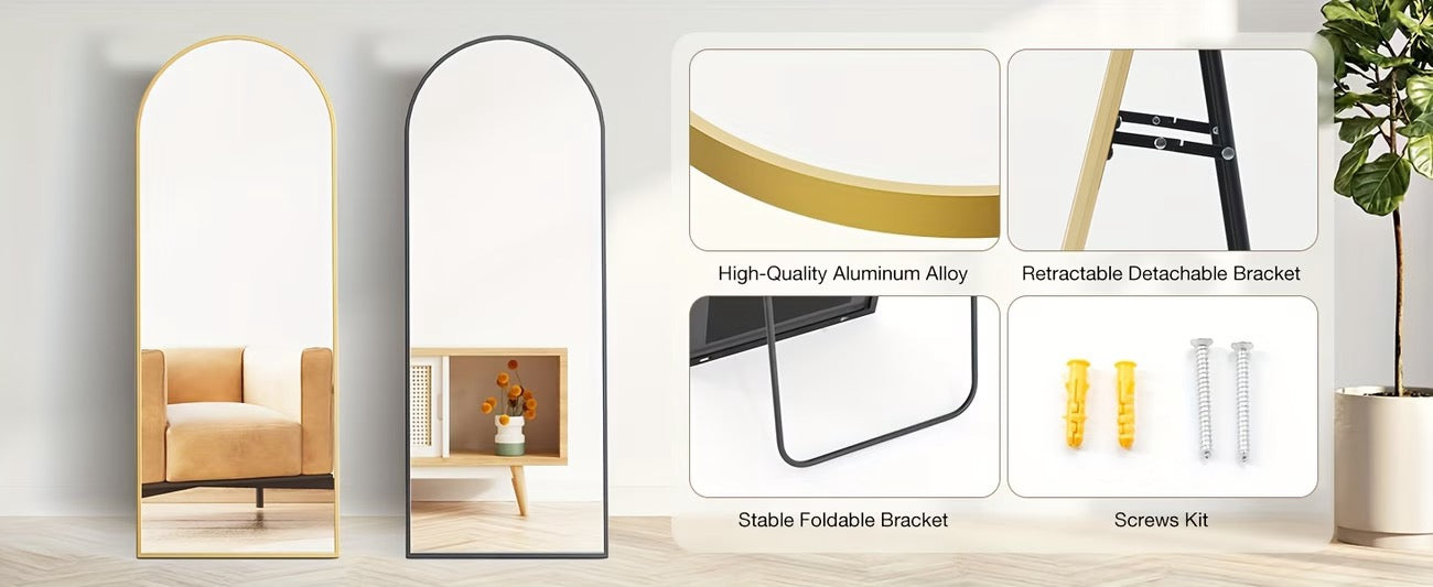 64"x21" Arched Full Body Length Standing Mirror - Full Body Floor Mirror  - Hanging/Leaning/Standing