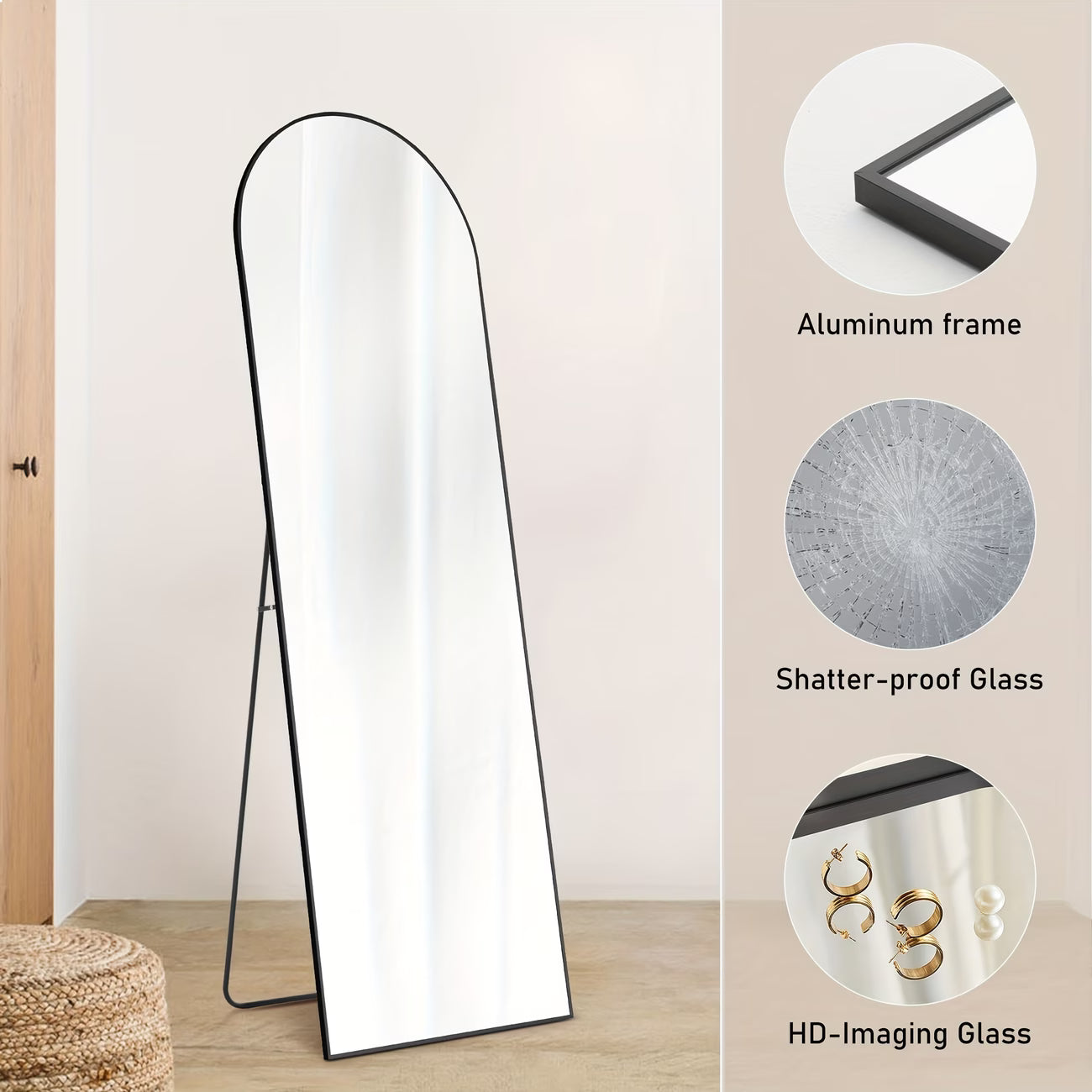 NEW GOLD Mirror - 59"x16" Gold Arched Full Body Length with Stand - Mirror